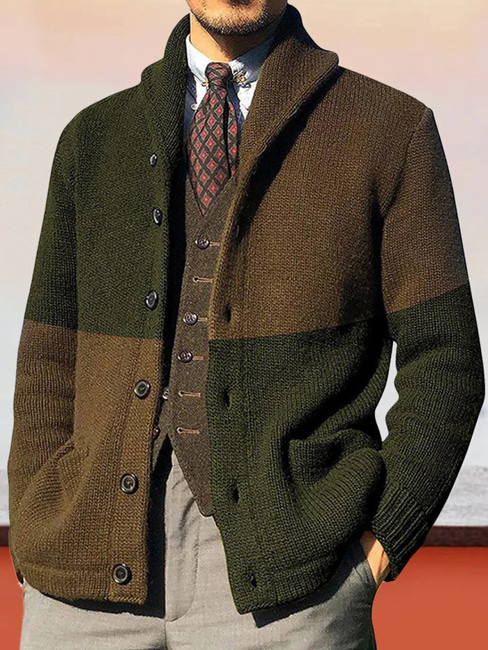 Colorblock μακρύ μανίκι πλεκτό σακάκι πουλόβερ