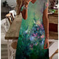 Κομψό γυναικείο φόρεμα 2022 με στάμπα σε λαιμόκοψη και συν μέγεθος
