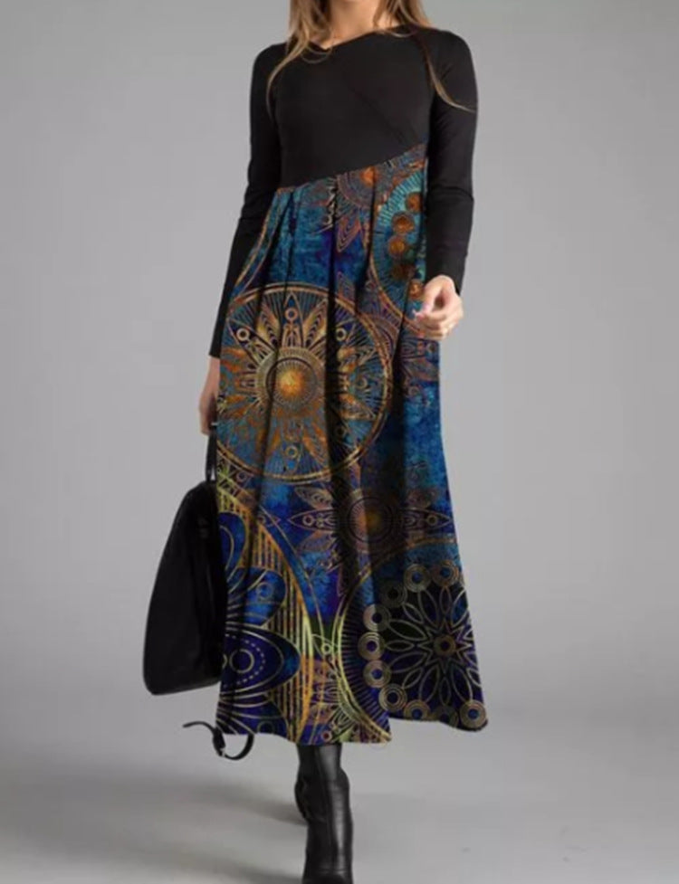 Φθινοπωρινό Χειμερινό Vintage Κομψό Γυναικείο Μακρύ Βαμβακερό Φόρεμα V λαιμόκοψης