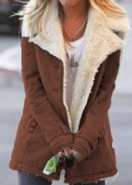 Φθινοπωρινό χειμερινό μονόχρωμο βελούδινο παλτό μεσαίου μήκους με κουκούλα